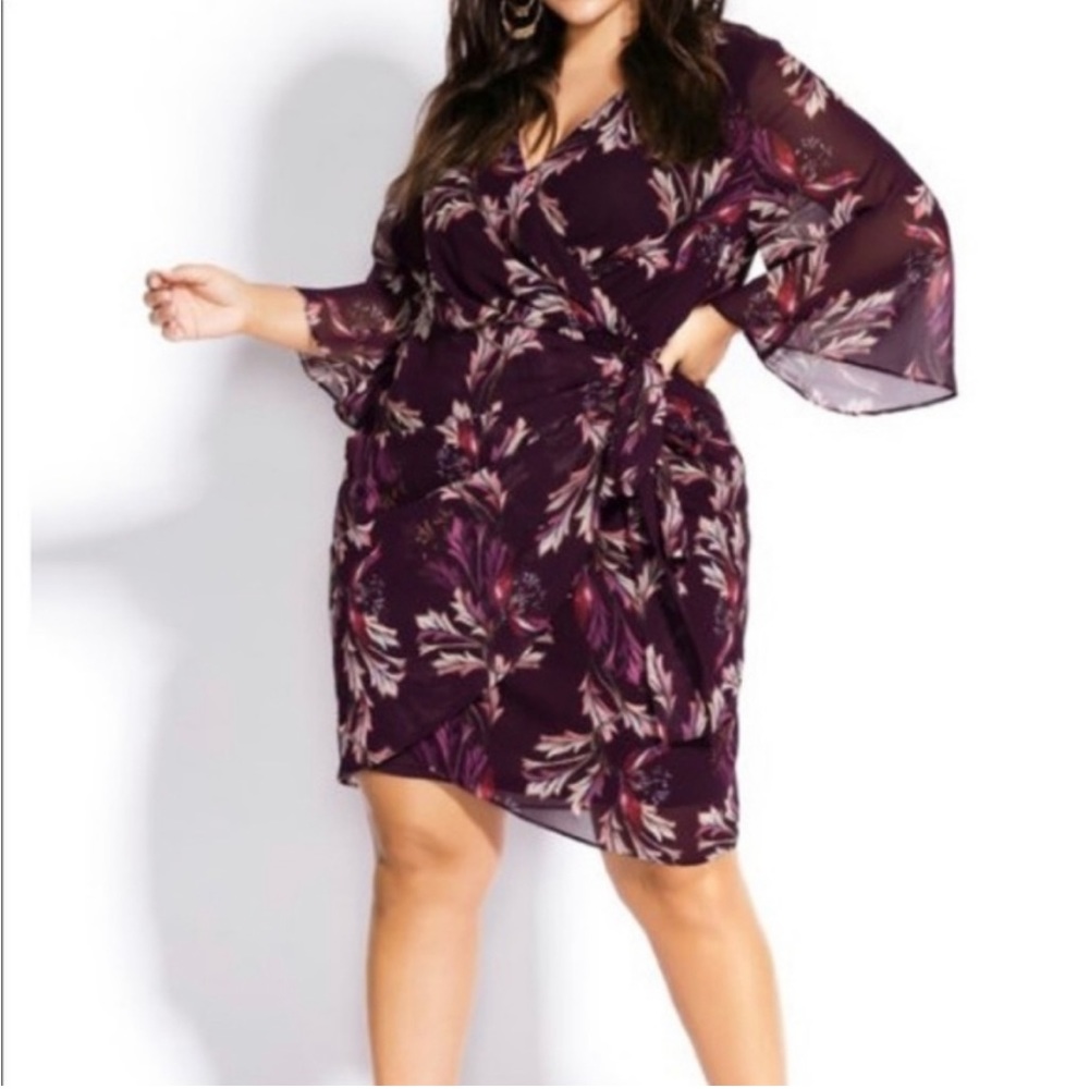 Burgundy Wrap Floral Plus Size Dress